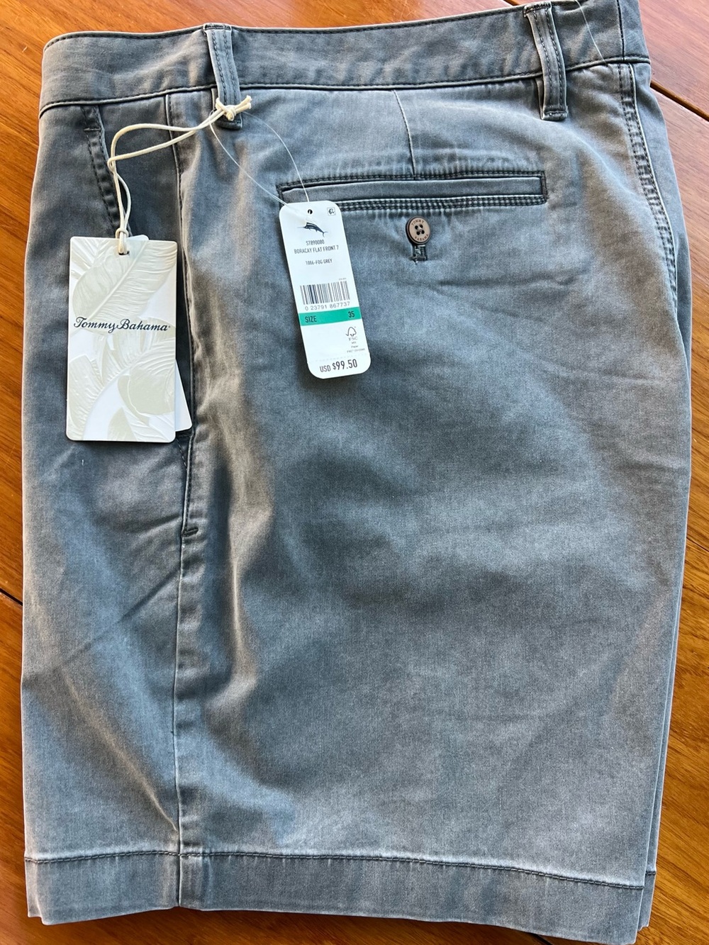 Tommy Bahama Men's Boracay 35 X 7 Shorts Chino Fog Grey Flat Front $99